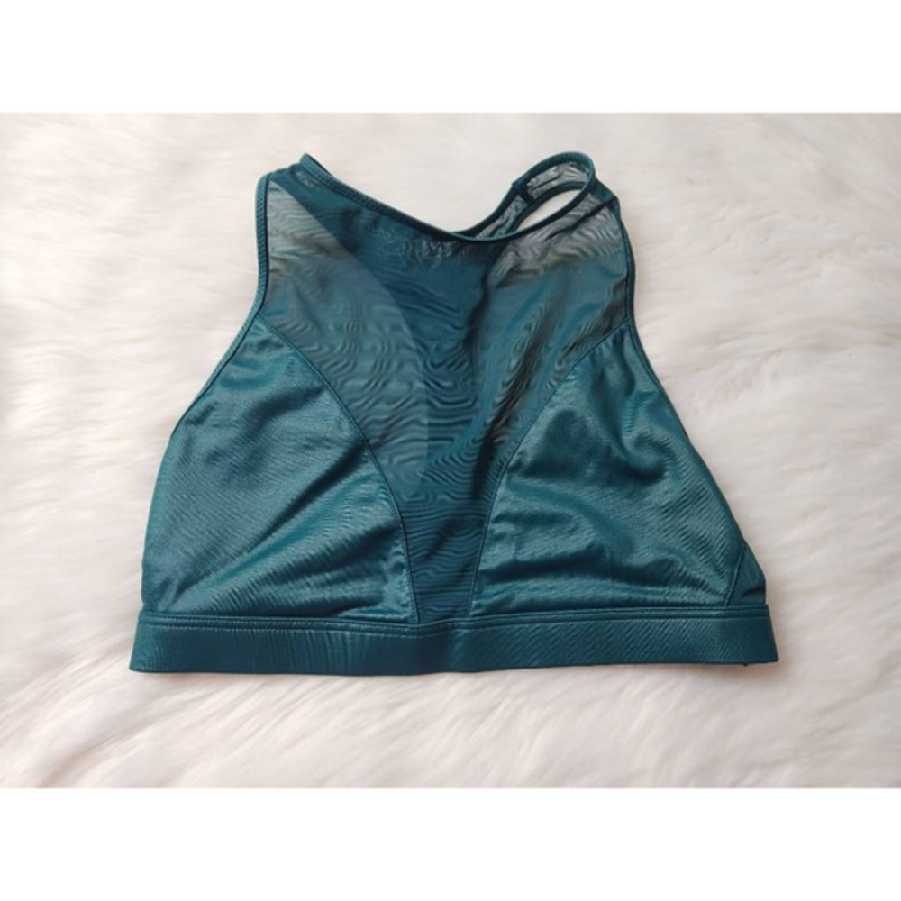 Victoria's Secret Womens Sports Bra Green High‎ Neck Mesh Inserts Sheer Solid XS